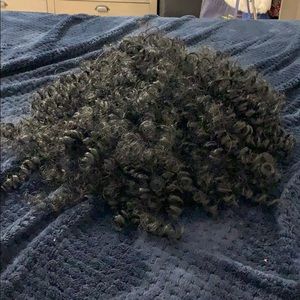 Black curly wig with bangs